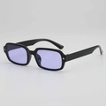 Retro black rectangular sunglasses with purple lenses and silver star accents - Black Frame Purple Lens