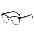 Vintage half-frame anti-blue light glasses with glossy black finish and clear lenses - Bright Black Frame Photochromic