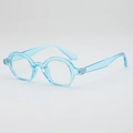 Retro light blue transparent round eyeglasses frame with minimalist vintage design for 2025 - Blue Frame