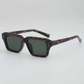 Retro square sunglasses with dark tortoiseshell frames and dark green tinted lenses - D12Y-2 / Demi Frame G15 Lens