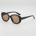 Lunettes de soleil ovales noires vintage avec verres bruns et rivets argentés au look chic - Monture Noire Verres Thé