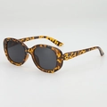 Oval candy-colored sunglasses featuring retro leopard print frames and dark grey lenses - Leopard Frame Grey Lens