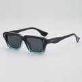 Square full-frame sunglasses with black-to-blue gradient and silver rivet accents - C3 Black Blue Gradient Frame Black Grey Lens
