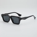 Retro square black sunglasses with silver rivets and dark grey lenses for street style - C1 Black Frame Grey Lens