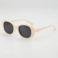Lunettes de soleil chic blanc crème à monture large et verres ovales foncés - Monture Beige Verre Gris