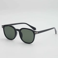 Lunettes de soleil rétro rondes noires avec verres vert foncé et détails en métal argenté - Monture Noire Verres G15