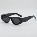 Retro geometric thick black frame sunglasses with dark grey lenses in 45-degree side view - Black Frame Grey Lens