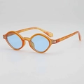 Amber tortoiseshell sunglasses with blue lenses and silver metal temple accents - Orange Tortoise Frame Blue Lens