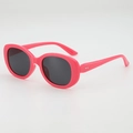 Bright pink oval sunglasses with dark lenses and retro silver rivets on the frame - Rose Red Frame Grey Lens