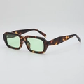 Retro tortoise rectangle sunglasses with light green lenses for a vintage fashion street look - Hawksbill Frame Green Lens(C6)