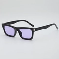 Fashionable square black sunglasses with purple translucent lenses and silver metal hinges - Black Frame Purple Lens
