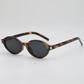 Retro oval tortoiseshell sunglasses with dark lenses and stylish silver metal accents - Tortoise Frame Grey Lens