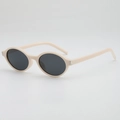 Occhiali da sole ovali vintage con montatura bianco panna e lenti grigio scuro chic - Montatura Beige Lente Grigia