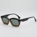 Retro tortoise shell sunglasses with unique black striped top bar and green lenses - Black Tortoise Frame