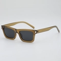 Fashionable brown square frame sunglasses with dark grey lenses and silver metal hinges - Tea Frame