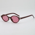 Retro small oval sunglasses with red brown frames and pink lenses for trendy women - Jujube Red Frame Red Lens