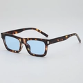 Retro square sunglasses with tortoise shell frame and light blue translucent lenses - Tortoiseshell Frame Blue Lens