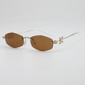 Lunettes de soleil hexagonales de luxe sans monture avec détails de croix en cristal - Lentille de Thé