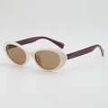 Occhiali da sole retrò ovali cat-eye con montatura crema e stanghette bordeaux vista 45 gradi - Montatura Beige Lenti Tè