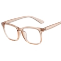 Classic transparent tea brown square oversized blue light blocking glasses with silver rivets - Transparent Tea