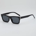 Classic black square sunglasses with silver rectangular metal accents and grey lenses - Black Frame Grey Lens