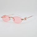 Occhiali da sole poligonali senza montatura con lenti rosa e dettagli in diamante - Lente Rosa