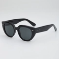 Classic black oversized cat eye sunglasses with silver rivets and UV400 lenses - Black Frame Grey Lens