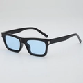 Vintage square sunglasses with black frame and light blue lenses featuring silver rivets - Black Frame Blue Lens