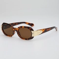 Retro oval tortoiseshell sunglasses with brown lenses and gold LD metal detail - Tortoise Shell Frame