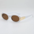 Lunettes de soleil ovales blanches avec verres bruns et charnière logo en métal doré - Monture Blanche Verres Bruns