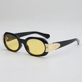 Chic oval sunglasses with black frames, yellow lenses and gold LD metal hinges - Black Frame Yellow Lens