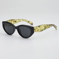 Retro cat-eye sunglasses with black frames and marbled temples for stylish UV protection - Black Frame Floral Temple