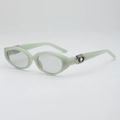 Retro mint green polygonal cat eye sunglasses with silver studs and rhinestone accents - Green Frame Light Grey Lens