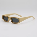 Lunettes de soleil rectangulaires crème avec bordure dorée et verres foncés - Monture Kaki Verres Gris
