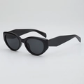 Chic black small cat-eye sunglasses with thick glossy frames and dark grey lenses - Black Frame Black Grey Lens
