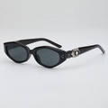 Retro geometric cat eye sunglasses in black with silver hollow hexagonal crystal detail - Black Frame Grey Lens