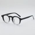 Retro round gradient eyeglasses frame with black to transparent finish from a 45-degree angle - Black and White Gradient
