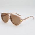 Retro double-bridge aviator sunglasses with nude frames and brown lenses for women - Khaki Frame