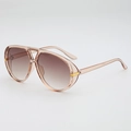 Retro double-bridge aviator sunglasses with champagne frames and brown gradient lenses - Transparent Tea