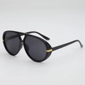 Classic black aviator sunglasses with double bridge and gold metal temple accents - Black Frame Grey Lens
