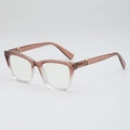 Fashionable gradient brown square frame glasses with golden metal temple accents - Tea Transparent Gradient Frame Clear Lens / Gradient Brown