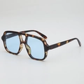 Oversized double bridge aviator sunglasses with tortoise frames and light blue lenses - Tortoiseshell Frame Blue Lens