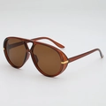 Retro amber aviator sunglasses with oversized frames and gold metal double bridge design - Tea Frame Tea Lens