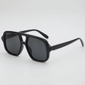 2025 Trendy oversized double bridge sunglasses in glossy black with sea-tint lenses - Black Frame Grey Lens