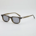 Retro square olive green sunglasses with grey lenses and silver diamond rivets - Olive Green Frame Light Grey Lens