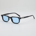 Retro square sunglasses with black frame, light blue lenses and silver arrow studs - Shiny Black Frame Blue Lens