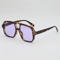 Tortoiseshell pilot sunglasses with purple lenses and double bridge vintage design - Demi Frame Purple Lens