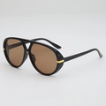 Retro pilot sunglasses with black thick frames, brown lenses and gold metal accents - Black Frame Tea Lens