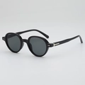 Classic black round sunglasses with glossy resin frame and silver arrow hinge detail - Glossy Black Frame Grey Lens