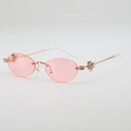 Occhiali da sole ovali senza montatura con lenti rosa e strass in oro rosa - Lente Rosa